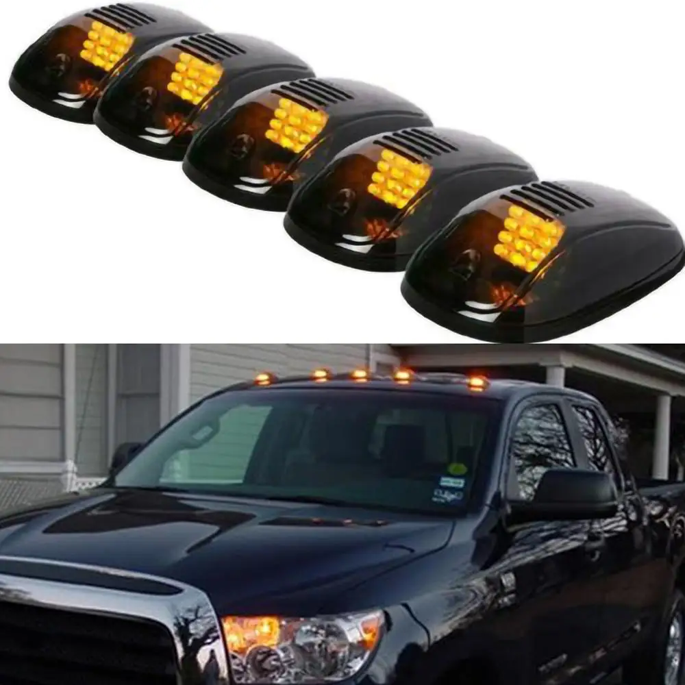 

5Pcs For Truck SUV DC 12V Black Smoked Lens Clearance Marker LED Roof Lamps Doom Lights 9-LED Car Cab Roof Marker Lights