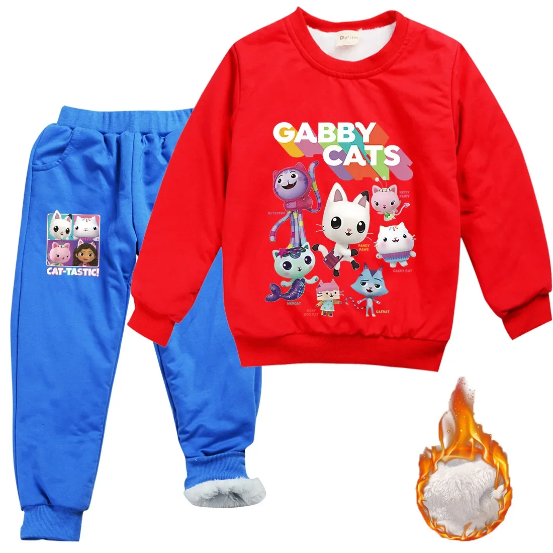 Cartoon Gabi Dolhouse Clothes Kids Gaby Chat Sweater Baby Girls Velvet Warm Sweatshirt Tops+Pants 2pcs Suit Boys Winter Clothing