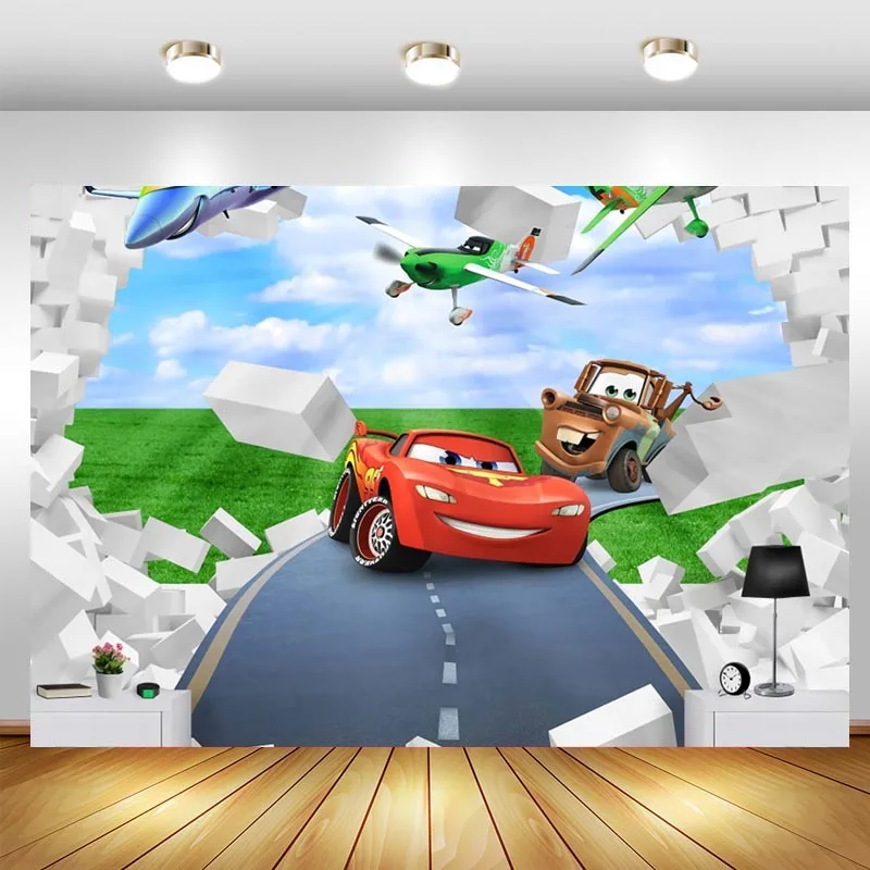 

Disney McQueen Cars Photography Backdrop White Brick Wall Boy Birthday Party Customized Photo Background Baby Shower Banner