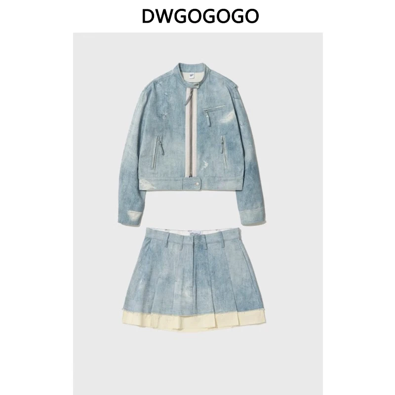 

Two-piece Denim Skirt 2023 Autumn New Denim Jacket + Loose Korean Short Skirt Suit for Women