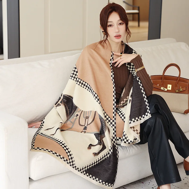 

Cashmere Padded Warming Scarf Fashion Lady Large Shawl And Wraps Women's Long Scarves Print Double-Sided Tassel Plaid Foulard