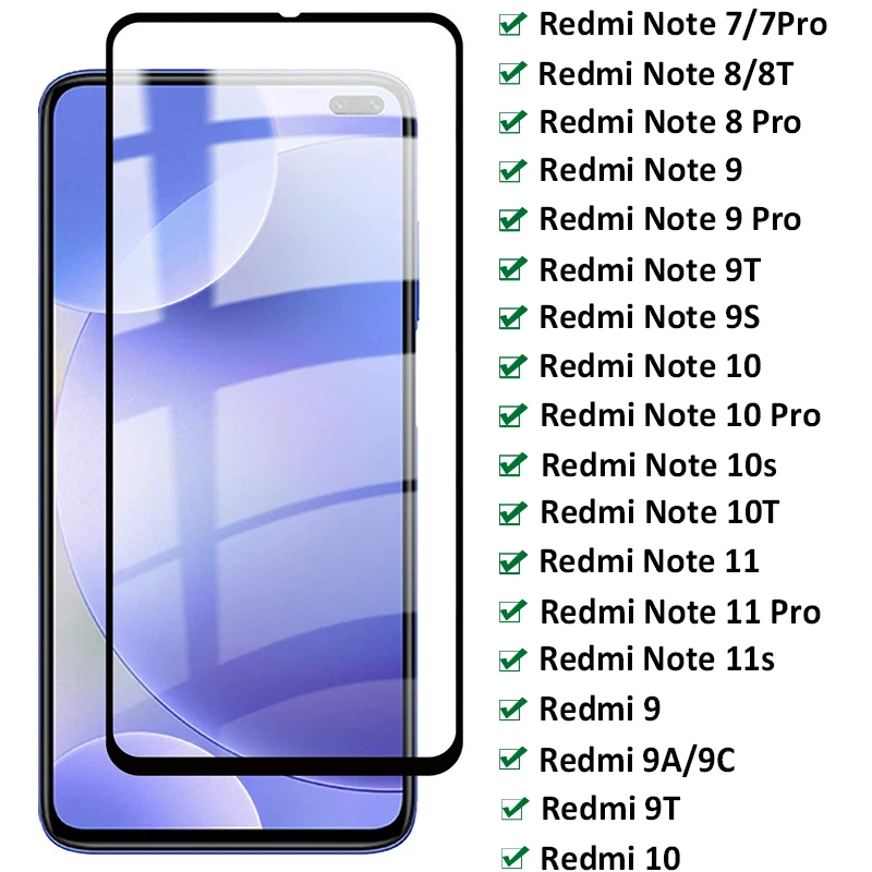 

Закаленное стекло для Xiaomi Redmi Note 7 8 9 10 11 Pro Max, Защитная пленка для экрана Redmi Note 8T 9T 10T 9S 10S 11S 9A 9C, стекло для экрана
