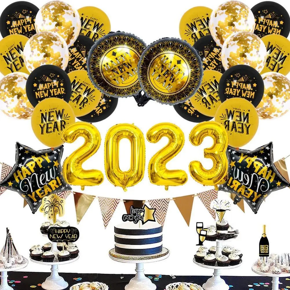 

Foilballoon Set With Flag Cake Toppers Reusable Colorful Decorative Balloon For 2023 Happy New Year Party Decoration new