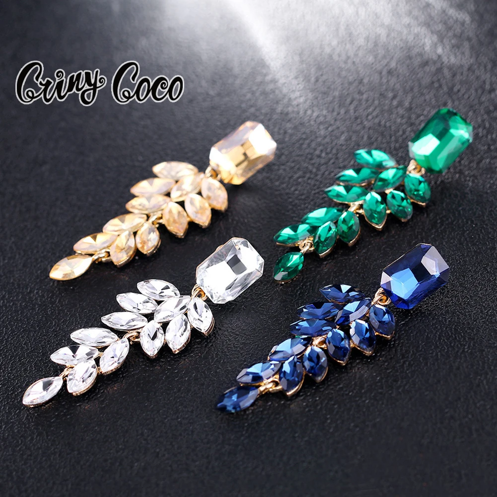 

Cring Coco Women's Large Crystal Leaf Earrings Party Wedding Earring Ladies Dangling Hanging Earrings Accessories for Women 2023