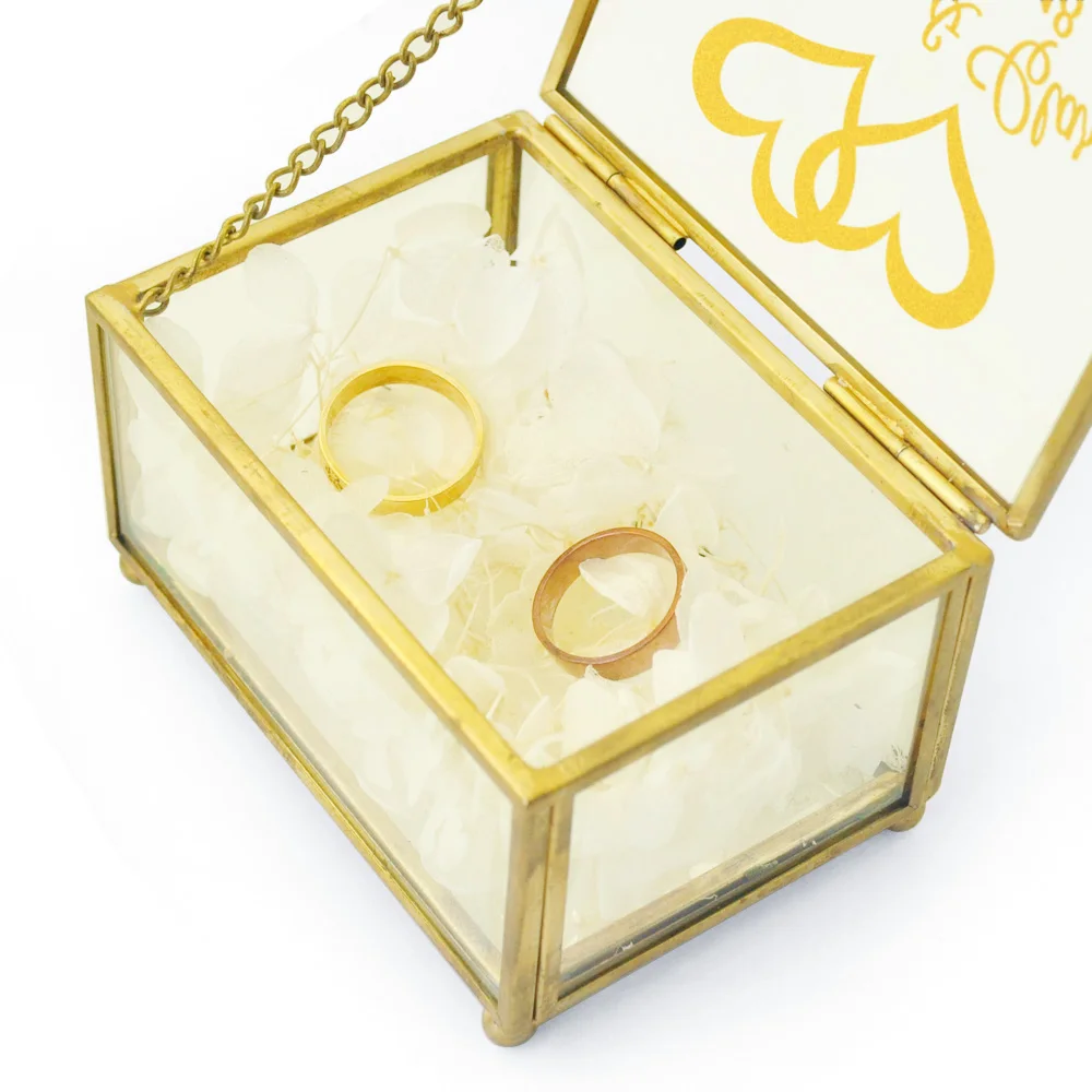 Personalized Gold Glass Ring Box Custom Wedding Ring Box Wedding Ring Bearer Box Engagement Ring Holder Jewelry Box Wedding Gift