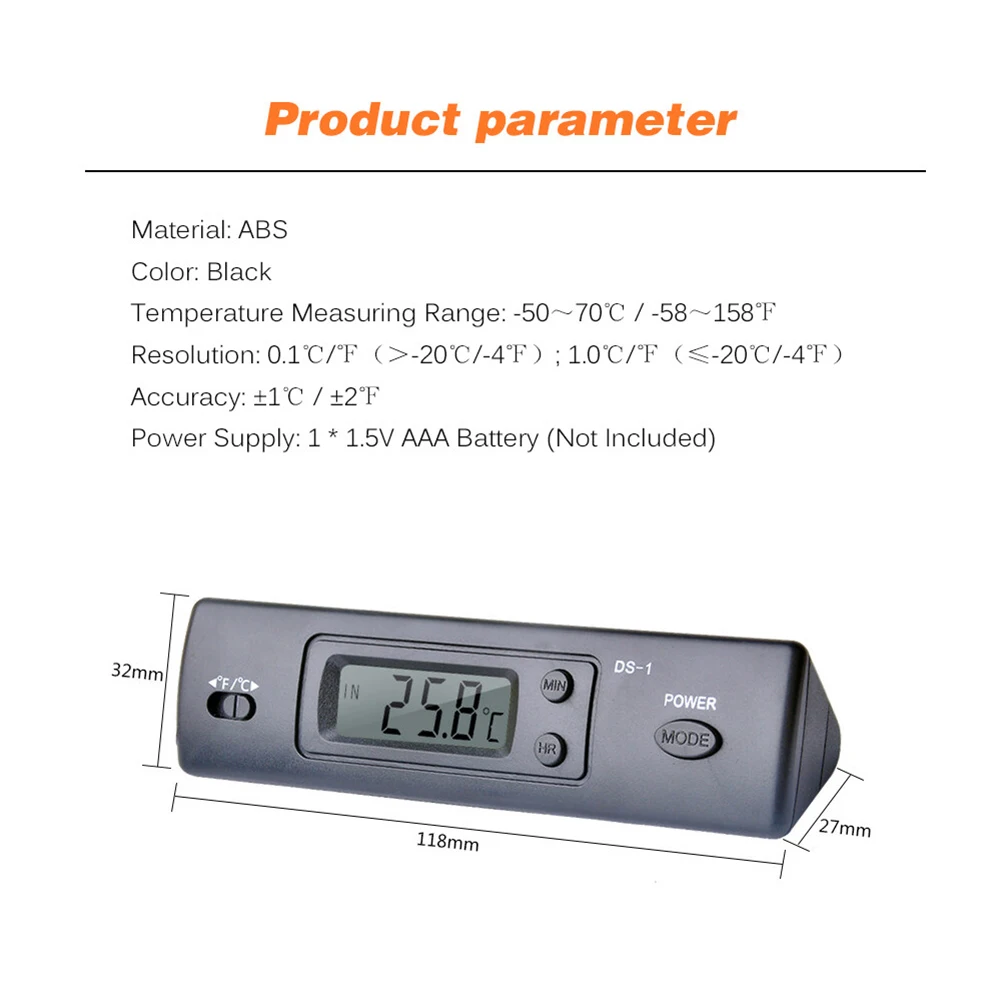 

Автомобильный термометр-50 ~ 70 °C, 0,1 °C/° f, 12,5*4*3,5 см