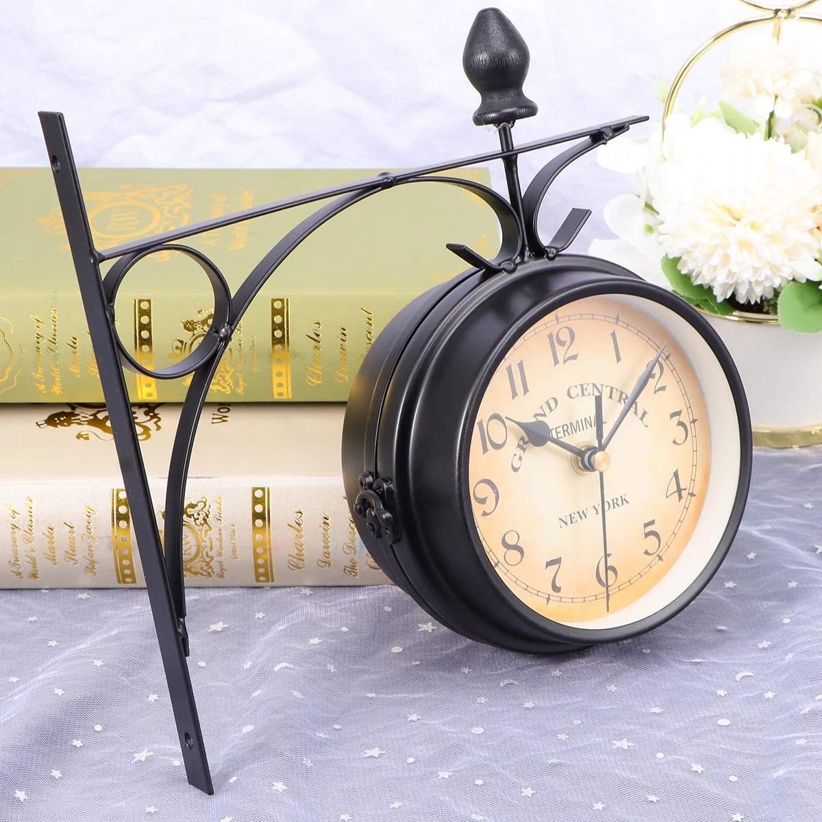 

decor steampunk station unique wall clocks vintage room neon clock station- European- style Double- sided Wall Clock Interior