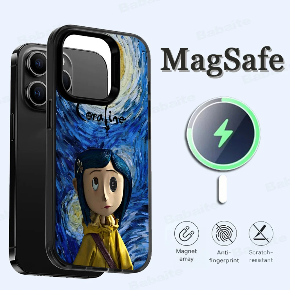 Anime C-Coraline Phone Case Magnetic For IPhone 16 14 13 12 11 15 Pro Max Plus Magsafe Wireless Charge Cover