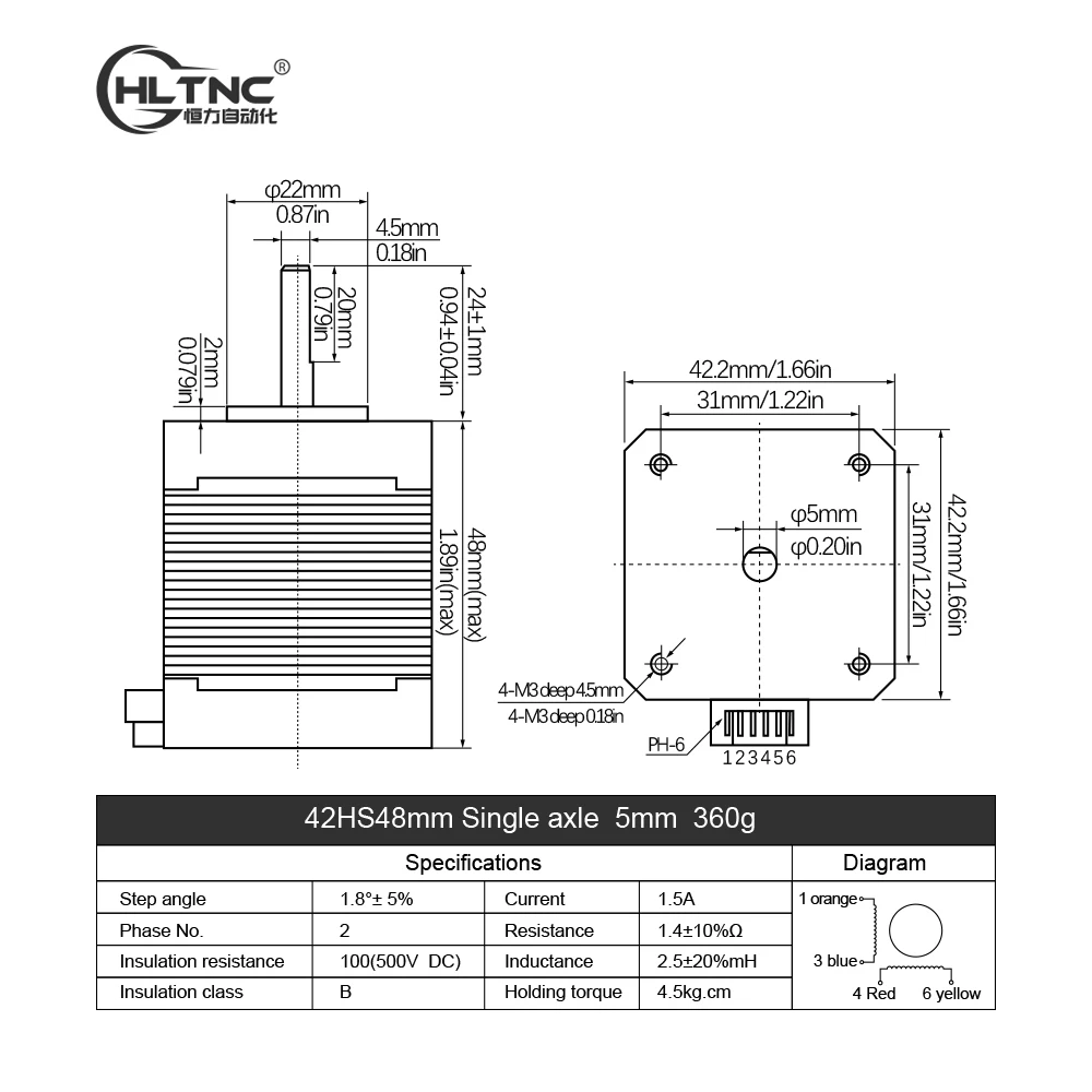 Шаговый двигатель Nema 17 для 3D принтера 0 45 нм 42hs48 мм 65 унций 4 5 кг