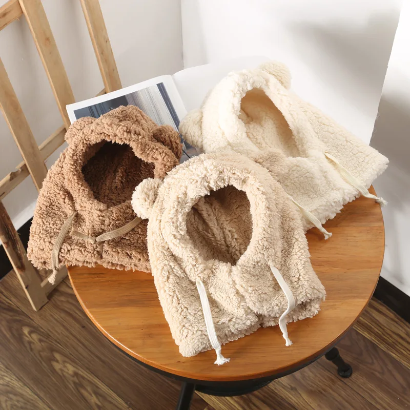 

2023 New Newborn Baby Korean Caps Warm Scarf Integrated Wool Hats Outdoor Cold Ear Protection Hat