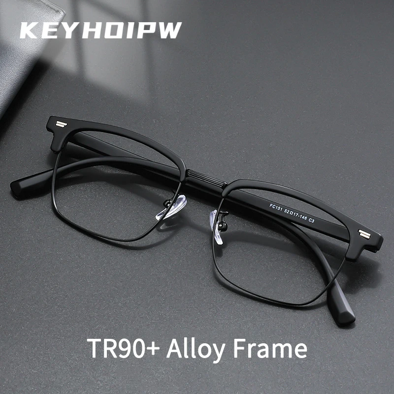 

KEYHOIRW Vintage Eyebrow Frame Simple TR-90 Myopic Glasses Large Alloy Optical Prescription Eyeglass Frame For Men FC152