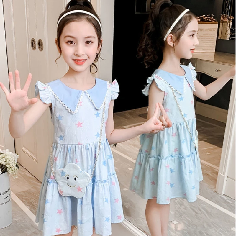 Детское летнее платье принцессы, модное свободное вечернее платье с  кукольным воротником, с отложным воротником и узкой талией, для девочек 9  лет, для фотосессии