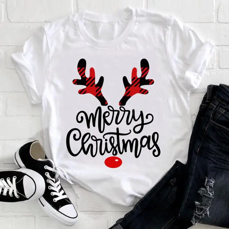 

Женская футболка в клетку, с надписью «Merry Christmas»