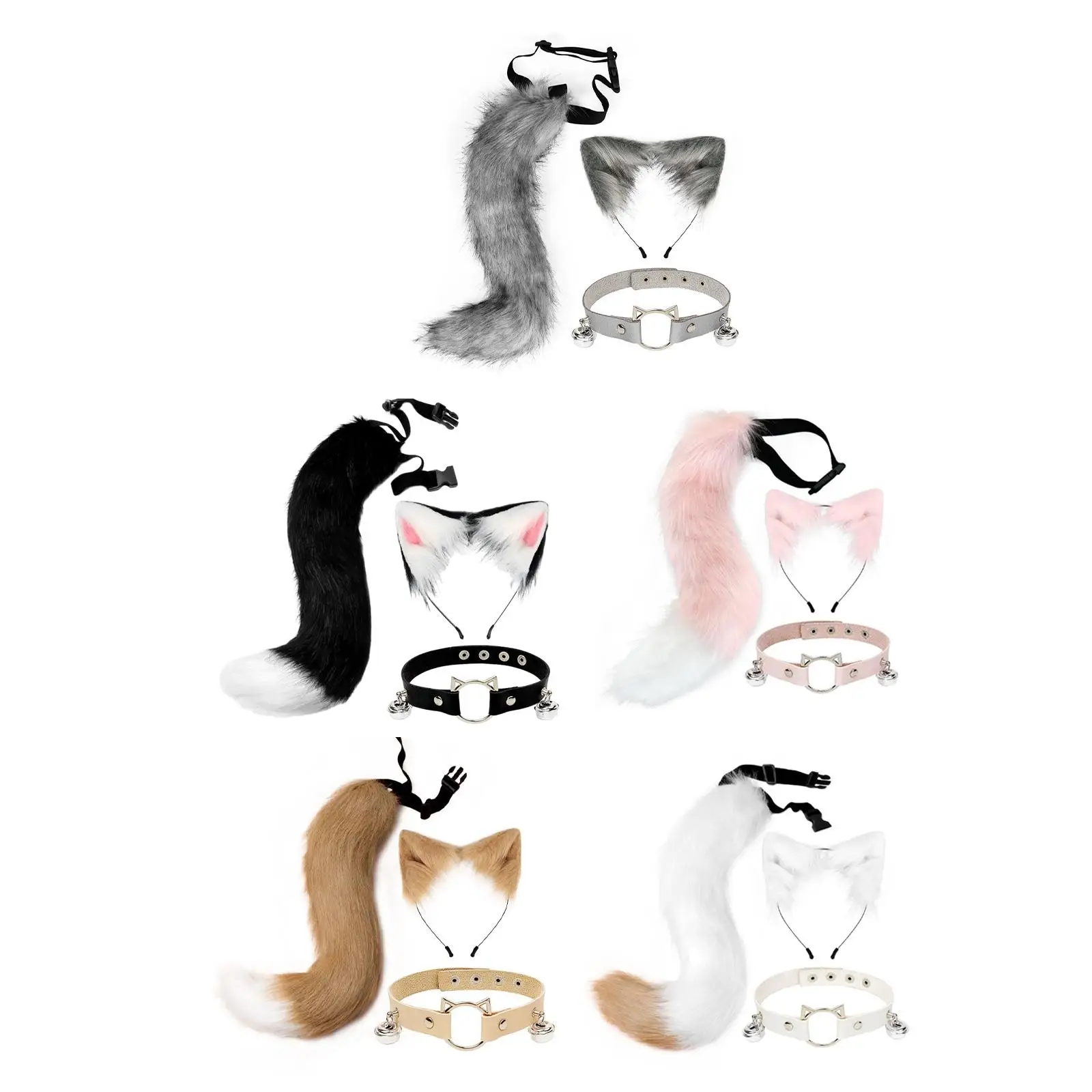 Повязка на голову с ушками и длинным хвостом обруч из искусственных волос для