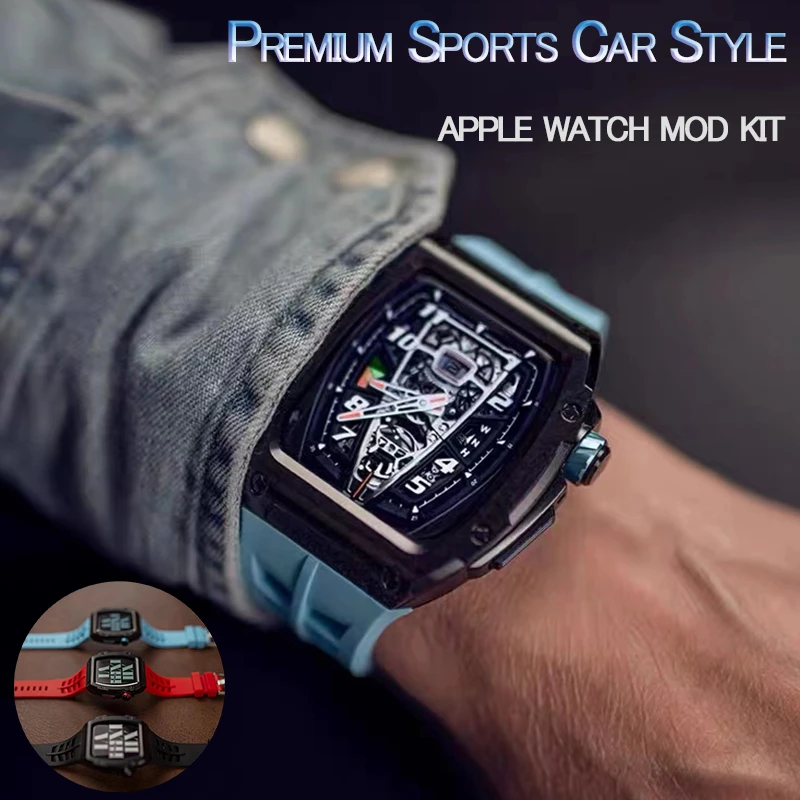 

Modification Kit Strap for Apple Watch Band 44mm 45mm Luxury Metal Strap for Series Iwatch 7 6 5 4 SE Aluminum Alloy Rubber Case