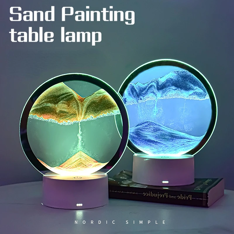 

Creative Moving Sand Quicksand Desktop Ornament Dynamic Hourglass Painting Gift 3d Night Light Table Lamp Bedroom Decoration