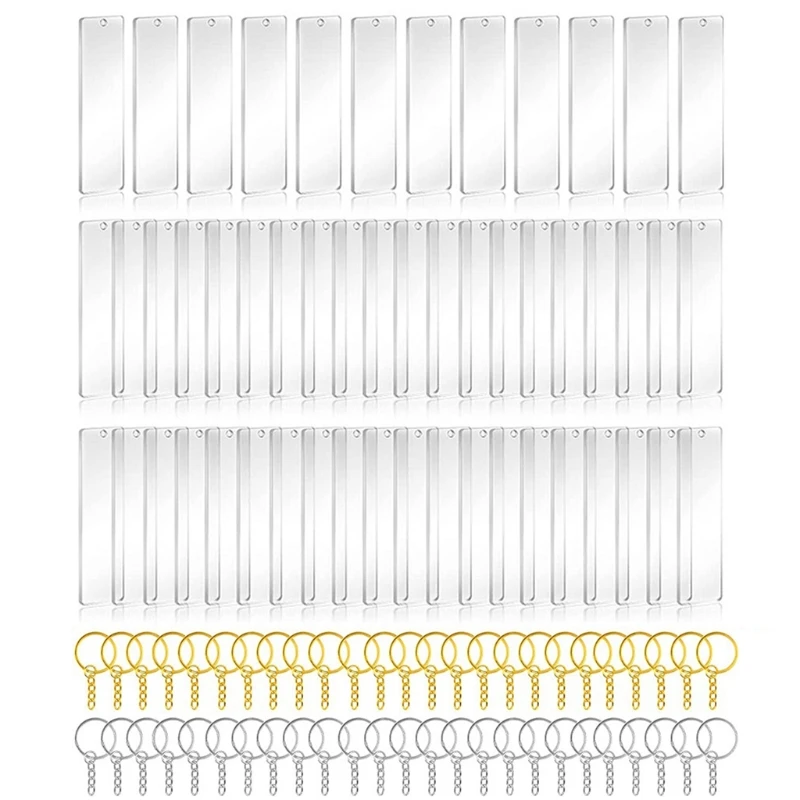 

50Pcs Acrylic Keychain Blanks with Rings Clear for KEY Chains Rectangle Acrylic Blanks for DIY Crafting Vinyl Projects