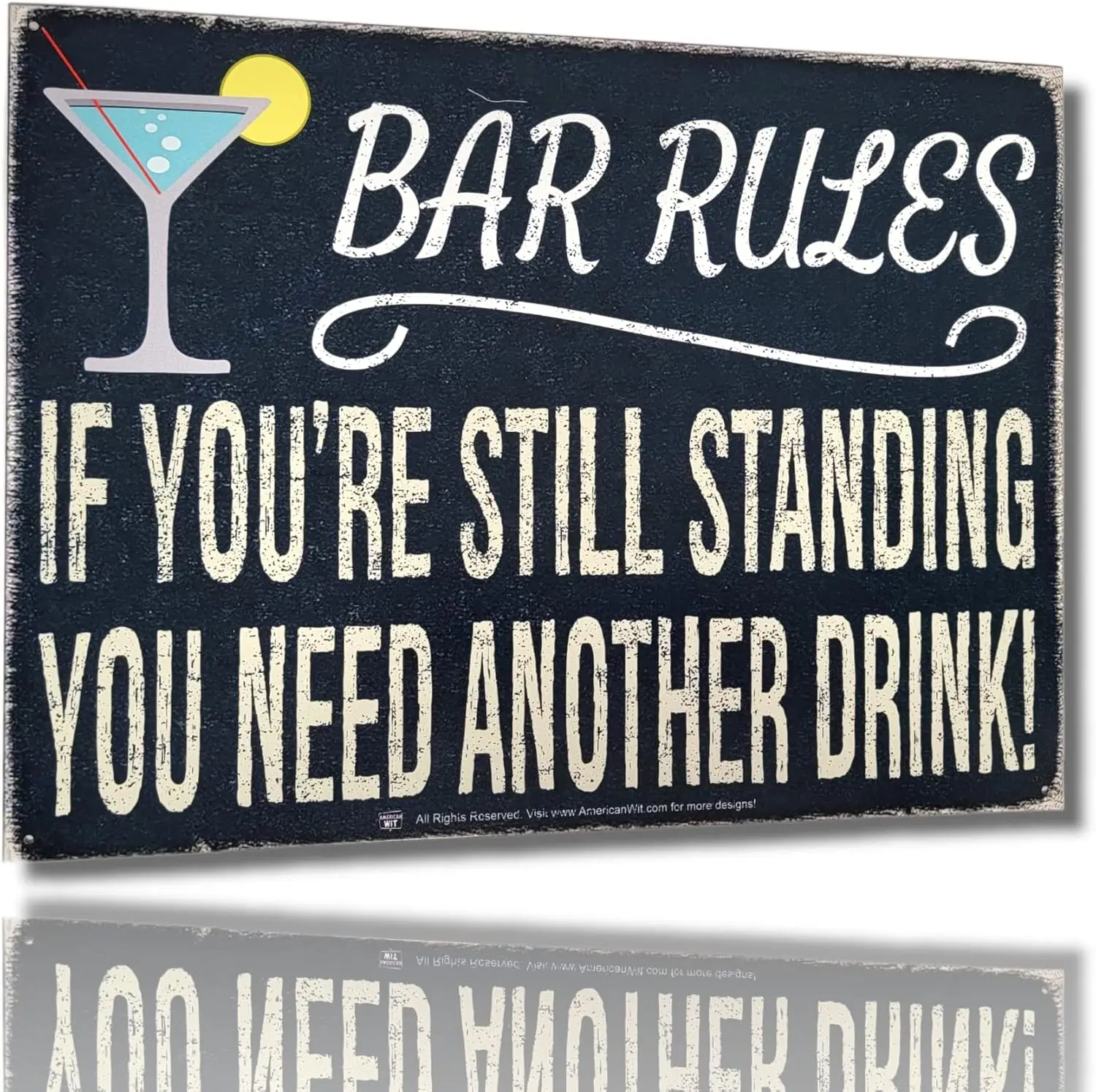MER WT - Funny Br Quote Wne lcohol Metl Tn Sgn (16 x 12 5 дюймов) (BR RULES f You're Stll Stndng You Need Nother!)