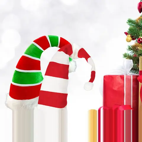 Длинная рождественская шапка унисекс из плюшевой ткани, шапки Санта-Клауса, реквизит, украшение в полоску Санта-Клауса