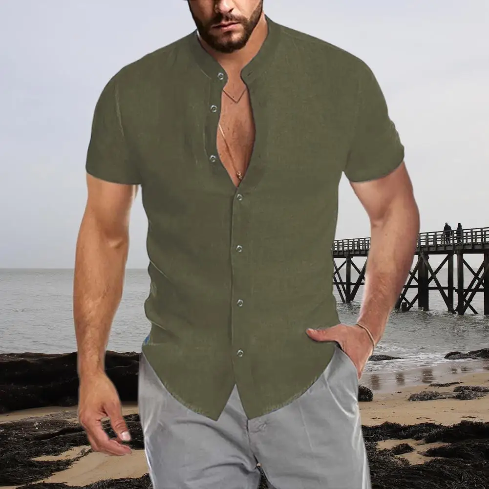 

Soft Fabric Buttons Pure Color Wear-resistant Men Shirt Daily Clothes