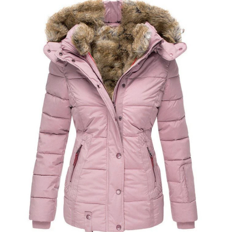 2022 New Winter Warm Woolen Collar Cotton Clothing Women's Zipper Long-sleeved Slim-fit Cotton-padded Coat Hooded Coat