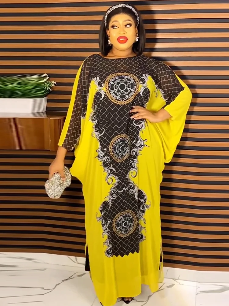 

Комплект из двух предметов, шифоновые платья для женщин, Дубайский Африканский Дашики с принтом, свободный наряд Boubou для свадебной вечеринки, праздничный наряд, осень 2023