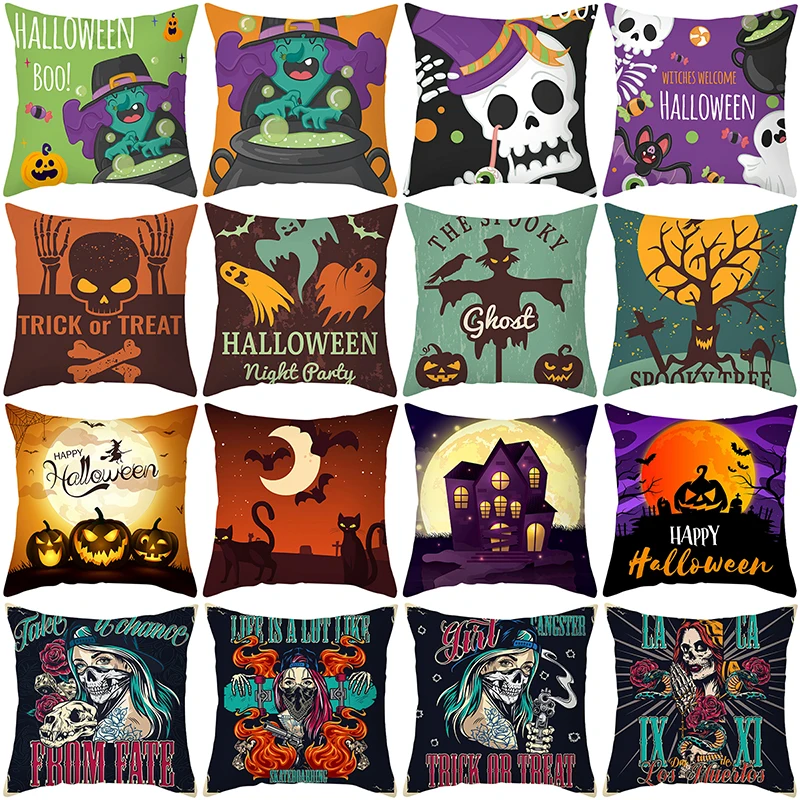 

Home Decor Halloween Trick or Treat Cushion Cover Farm Horror Pumpkin Party Polyester Pillowcase 45x45cm funda de almohada