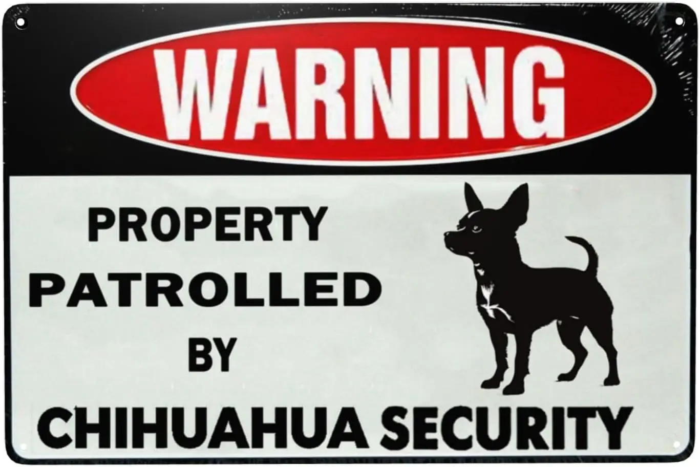 Wrnng Property Controled Chhuhu Securty Sgn for Decor Ccessores Gft Lover Funny Metl Tn Outdoor ndoo