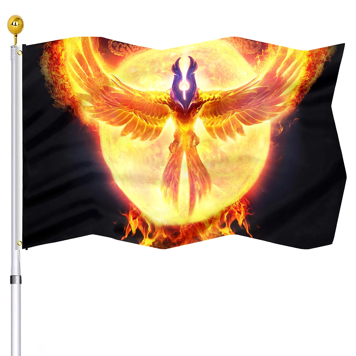 

Fire Phoenix Flag Vivid Color Flame Polyester Flags Banner with Brass Grommets Indoor Porch Outdoor House Decor Flag Women Men