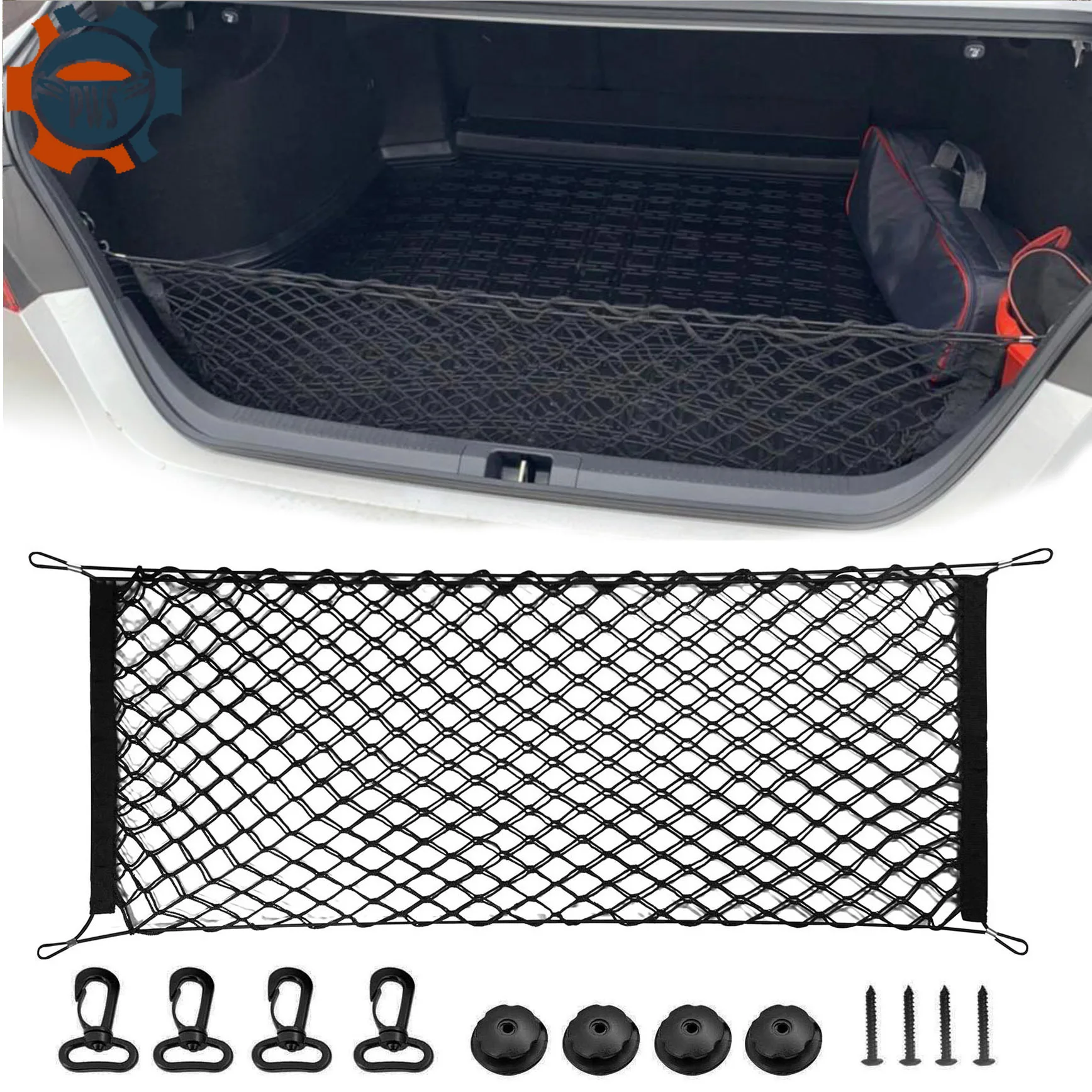 

GM Trunk Mesh Rear Trunk Storage Net Nylon Stretch Mesh 90x30cm/40x110cm Mesh with 4 Plastic Hook Pockets