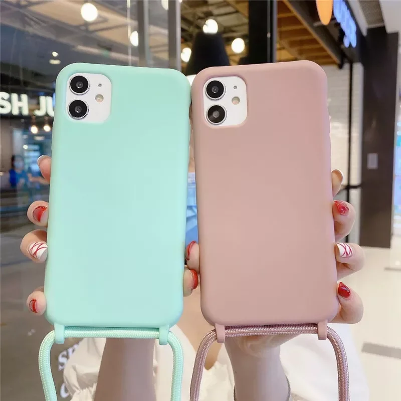 

silicone Necklace Phone Case For iPhone 13 12 Pro 11 Pro XS MAX X XR 6 7 8 Plus SE 2020 Lanyard Crossbody Cord Rope Cover