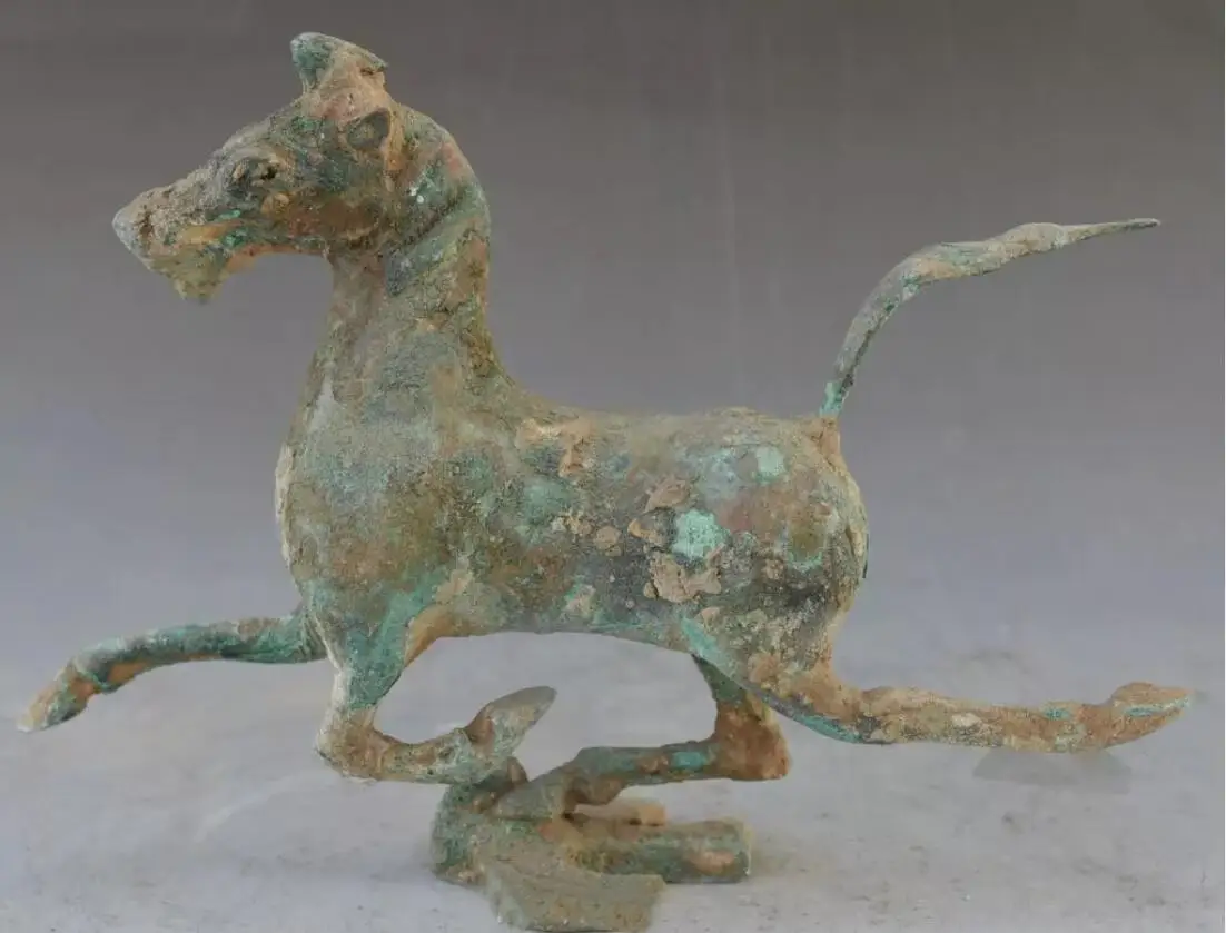 Антикварная старая патина бронзовая скакающая лошадь летающая статуя Ласточки