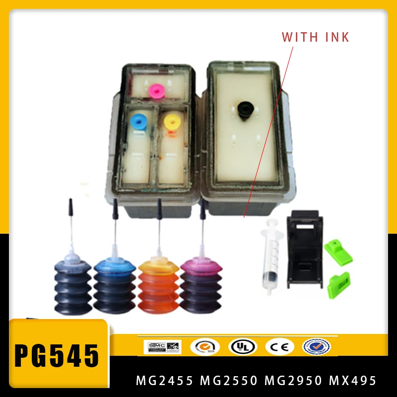 

vilaxh PG-545 CL-546 PG 545 Refillable Ink Cartridge For Canon PG545 CL546 Pixma IP2850 MG2450 MG2455 MG2550 MG2950 MX495