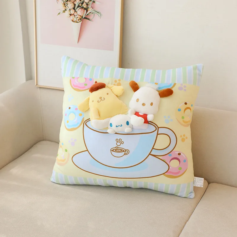

Sanrio Cinnamoroll Pochacco Pompompurin Cushion Cute Cartoon 3D Doll Pp Cotton Filling Square Sofa Cushion Kawaii Room Decor