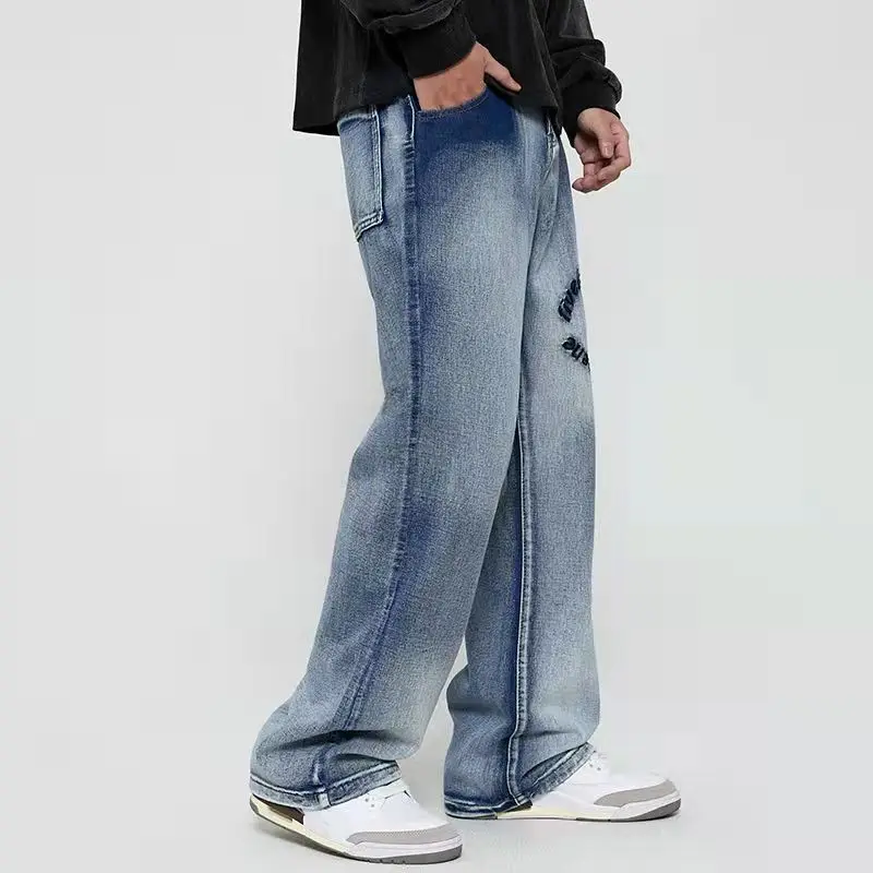 Four Seasons Men's Trousers VIBE Style High Street Loose Straight Y2k Denim Trousers Men's and Women's Same Style INS Hot Sale
