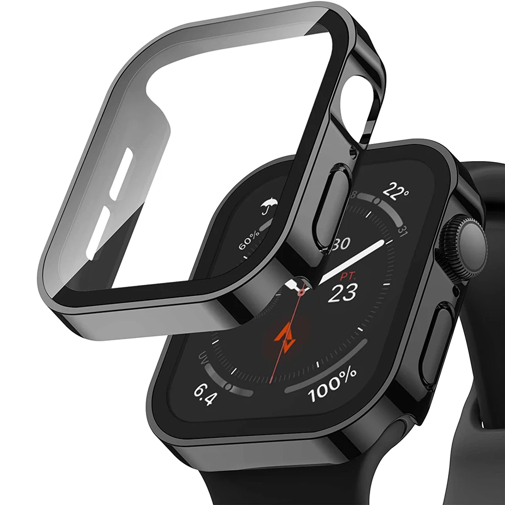 Capa Protetora de Tela para Apple Watch 7 e 8, Acessório Impermeável para Modelos de iWatch 4, 5, SE, Para-Choque de Borda Reta, 40 mm, 41 mm, 44 mm, 45mm