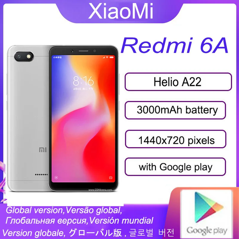 Смартфон Xiaomi Redmi 6A, Google Play, Android, разблокировка по лицу, в наличии 3G 32G