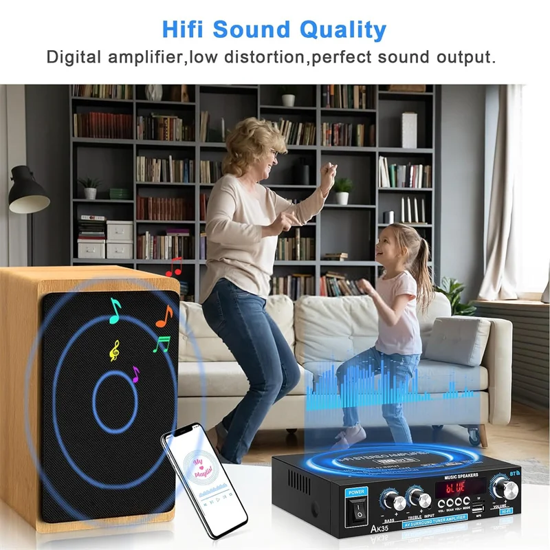 Цифровой усилитель басов AK35 Hi-Fi стерео с поддержкой Bluetooth 2 0 FM USB 100-240 В 12