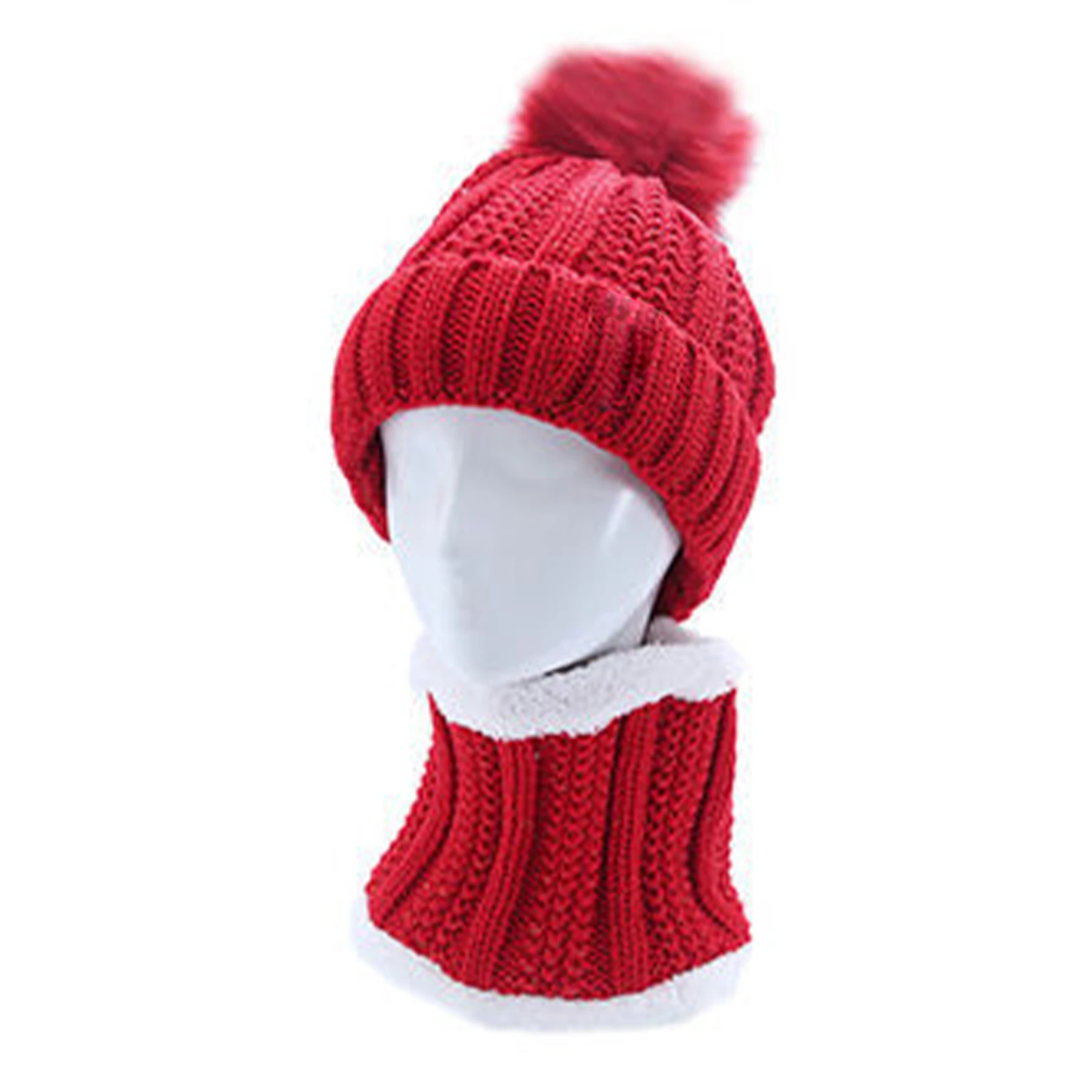 

Women Soft Thick Acrylic Fiber Knitted Beanie Ski With Pompom Fleece Lined Stretchy Winter Warm Skull Cap Slouchy Hat Scarf Set