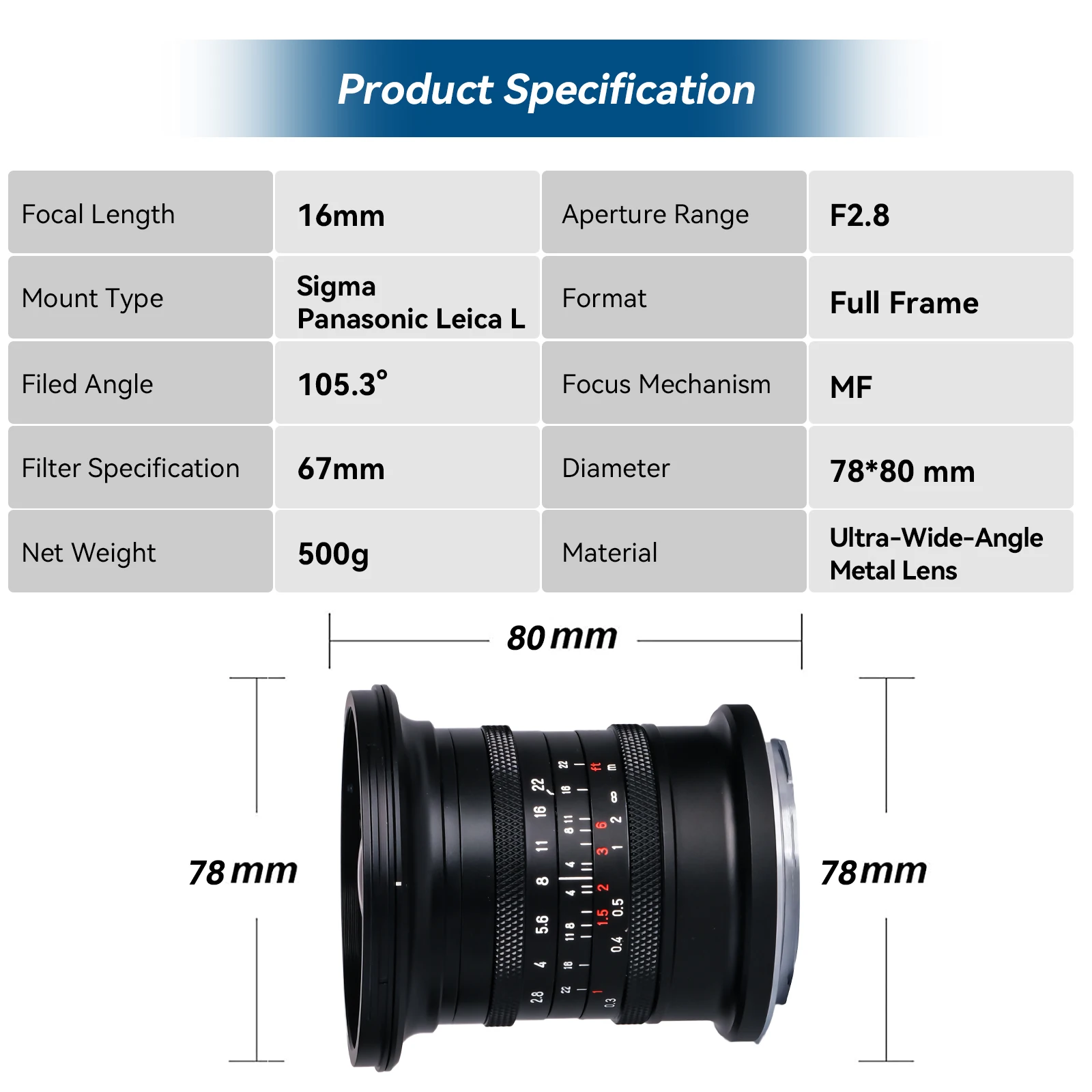 Brightin Star 16mm F2.8 Full Frame Ultra Wide Angle Manual Focus Mirrorless Camera Lens for Canon Nikon Sony FUJIFILM images - 6