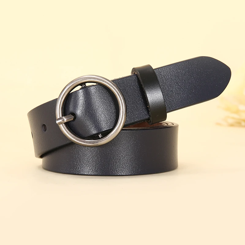 Genuine Leather Women Belt Round Metal Buckle Jeans Waistband Fashion Casual Female Belt High Quality Girl Belt Lady 2021 New
