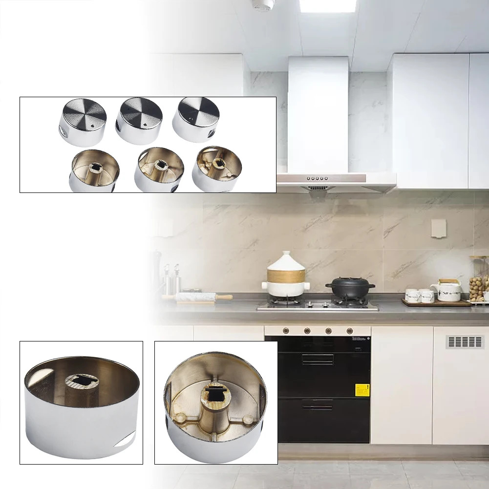 

Cooktop Handle Rotary Switch Round Silver Simple Zinc Alloy 6 Pieces Diameter 6mm Easy Installation Embedded Hole