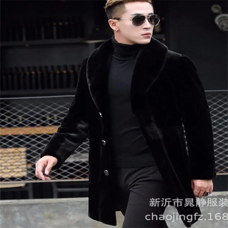 Autumn faux mink fur leather jacket mens winter thicken warm Mid-length fur leather coat men loose jackets fashion B200