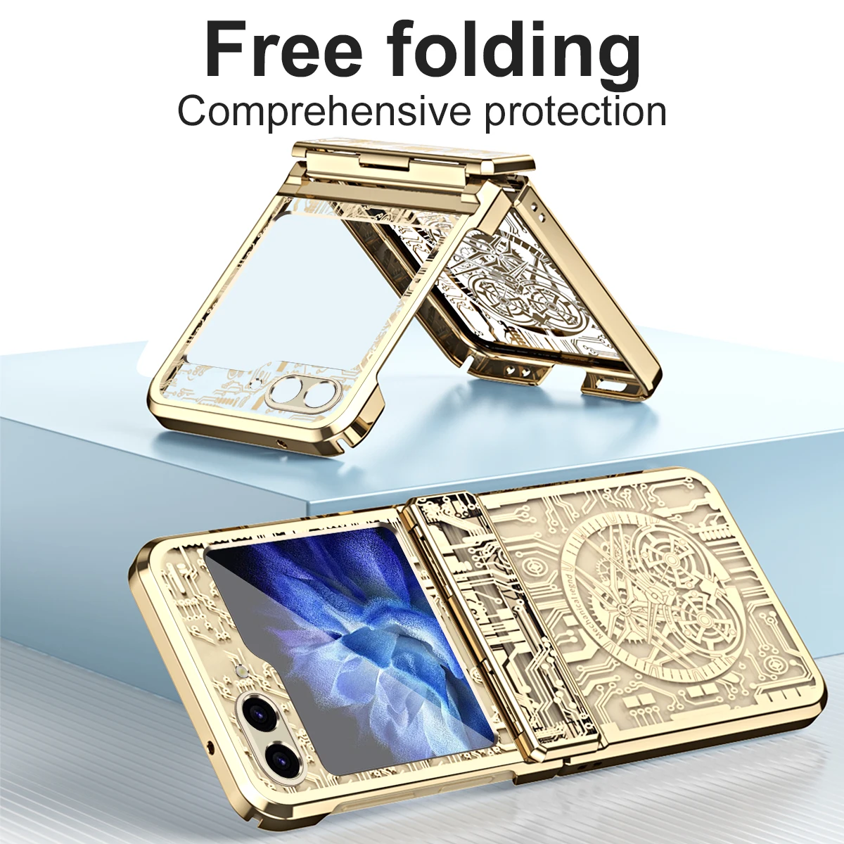 Роскошный гальванический чехол для телефона Samsung Galaxy Z Flip 6 5 4 3 Flip6 Flip5 Flip4 Flip3 Защитная петля Прозрачная крышка с защитой от падения (art.: 3920cd2c9475b) - 3920cd2c9475b