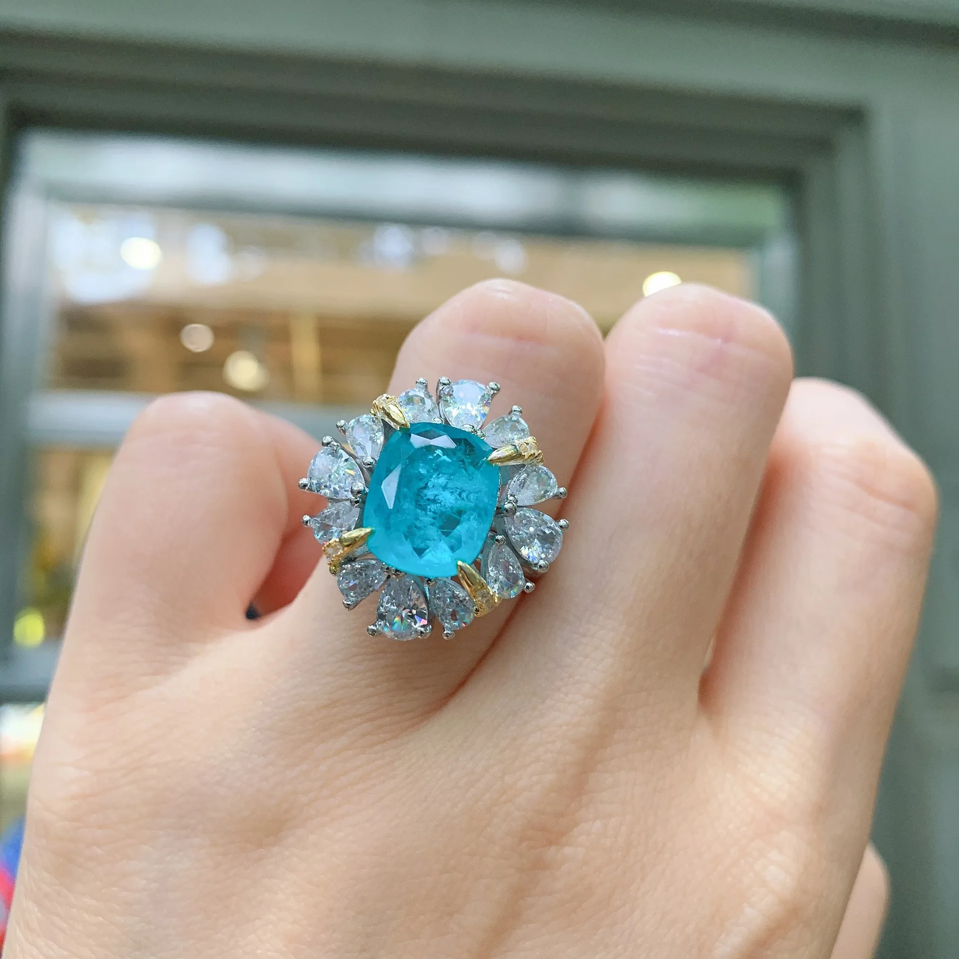 

Blue zircon women's sparkling rings large size vintage court advanded finger accessory