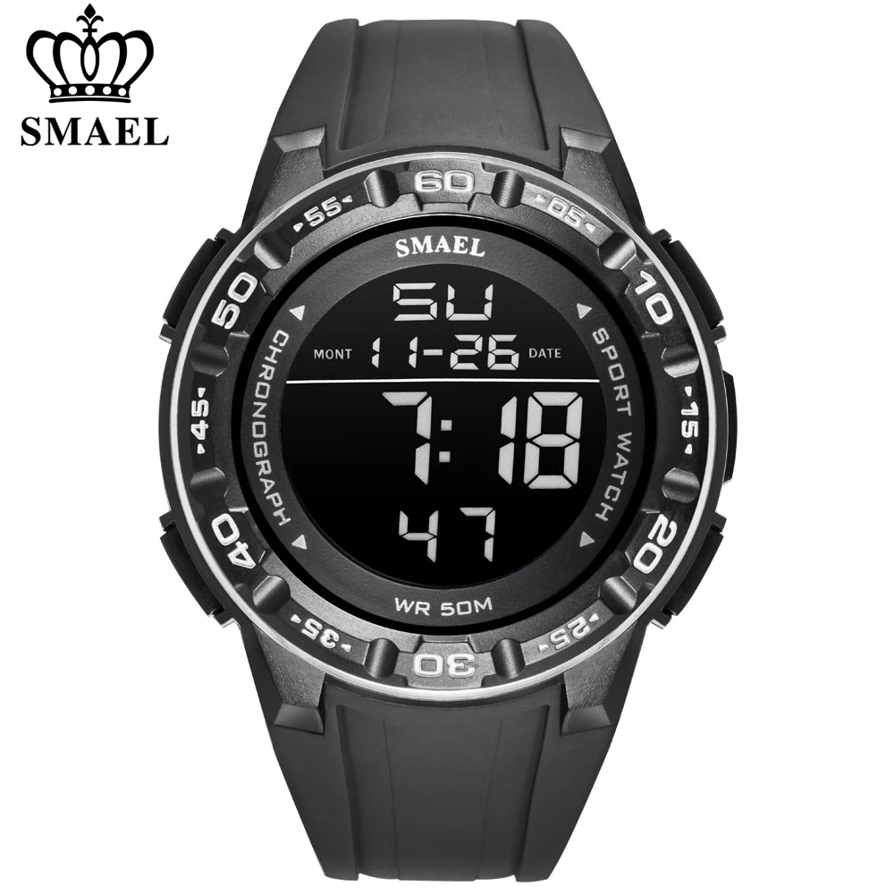 

Часы наручные SMAEL Мужские Цифровые, брендовые водонепроницаемые спортивные в стиле милитари, с силиконовым ремешком, с датой