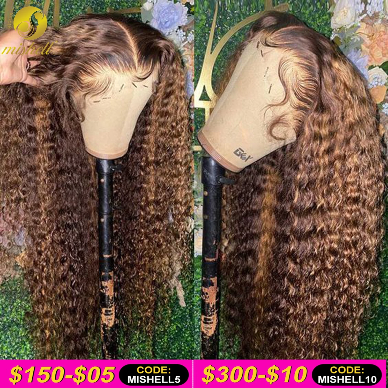 36 38 40 Inch Highlight Ombre Curly Wig 4x4 Lace Closure Human Hair Wigs Brazilian Remy Hair Honey Blonde Deep Wave Lace Wig