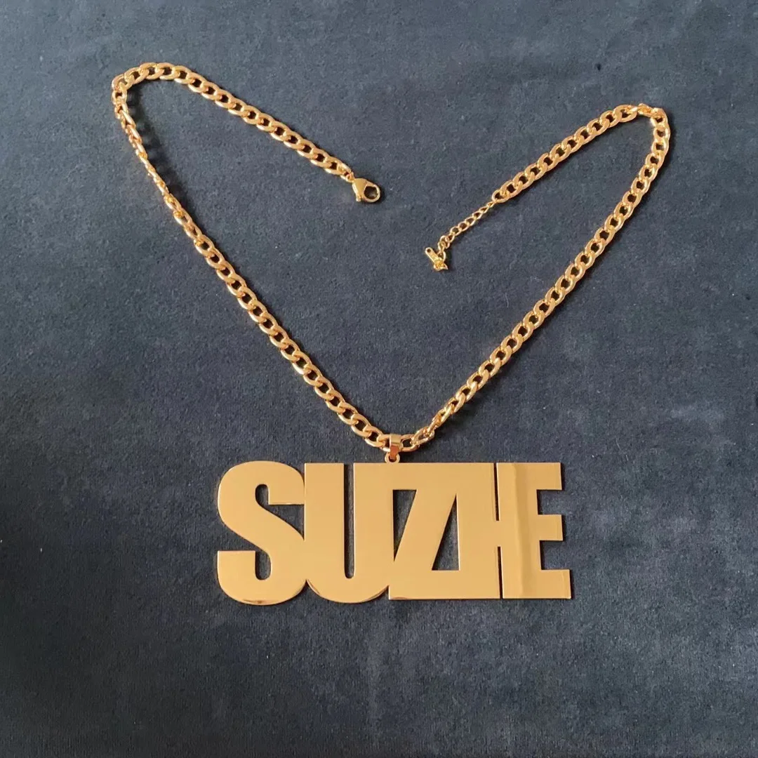 Customized Name Necklace For Men Women Personalized Big Initial Letter Nameplate Pendant Cuban Chain Necklaces Handmade Gifts