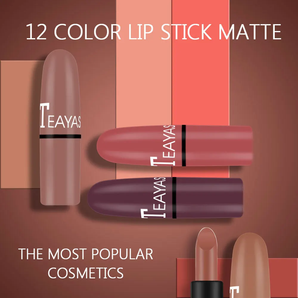 

12 Color Sexy Red Lips Matte Velvet Lipstick Pencil Cosmetic Long Lasting Lip Tint Pigment Makeup Nude Brown Matte Lip stick