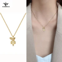 xiaoboacc titanium steel clavicle chain necklace for women lovely rabbit opal pendant necklaces